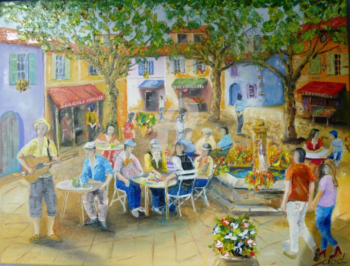 Peinture intitulée "Place des Marchands…" par Claude Mornet, Œuvre d'art originale, Huile
