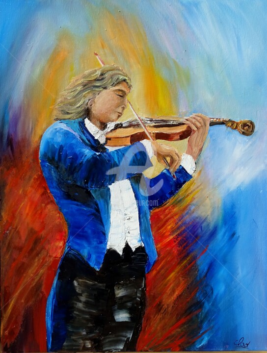 Painting titled "violonniste-001.jpg" by Claude Mornet, Original Artwork, Oil