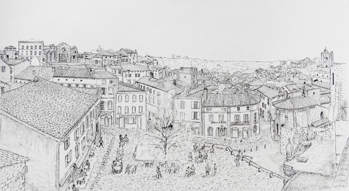 Drawing titled "panoramique-au-pied…" by Claude Mornet, Original Artwork, Ink