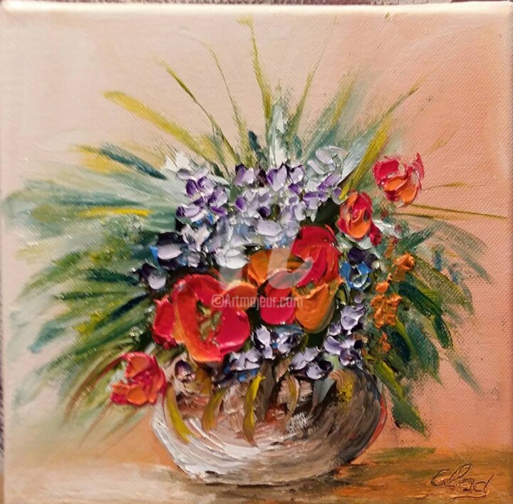 Painting titled "bouquet-cotemporain…" by Claude Mornet, Original Artwork, Oil