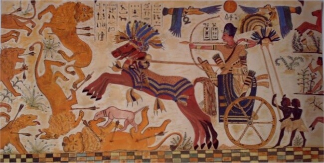 Peinture intitulée "Ramses, scène de ch…" par Claude Mura, Œuvre d'art originale