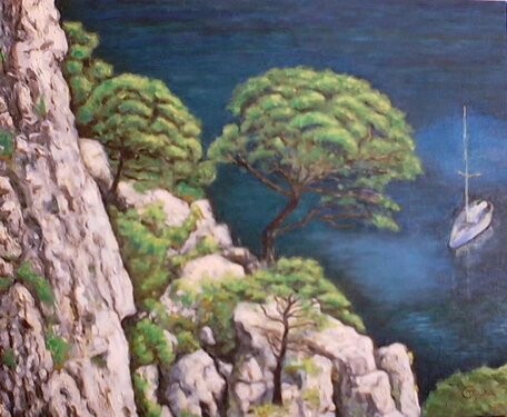 Pintura intitulada "Falaise à Sugiton" por Claude Mura, Obras de arte originais