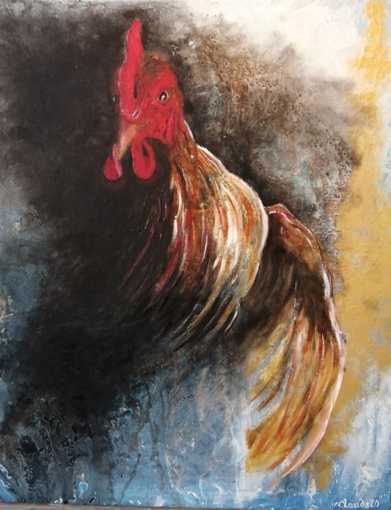 Painting titled "Poule" by Claude Jeudy, Original Artwork, Oil