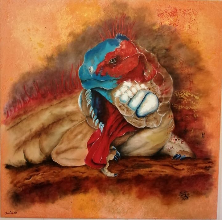 Peinture intitulée "Iguane" par Claude Jeudy, Œuvre d'art originale, Huile