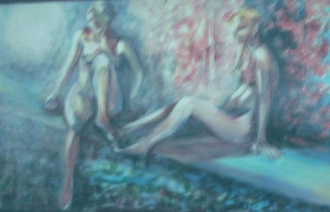 Painting titled "2 femmes assises" by Claude Poisson, Original Artwork