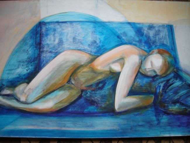 Peinture intitulée "femme allongé" par Claude Poisson, Œuvre d'art originale