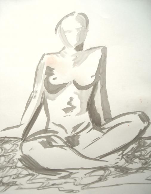 Drawing titled "femme assise 2006" by Claude Poisson, Original Artwork