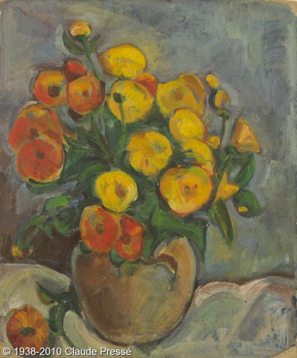 绘画 标题为“43. Bouquet jaune” 由Claude Pressé, 原创艺术品, 油