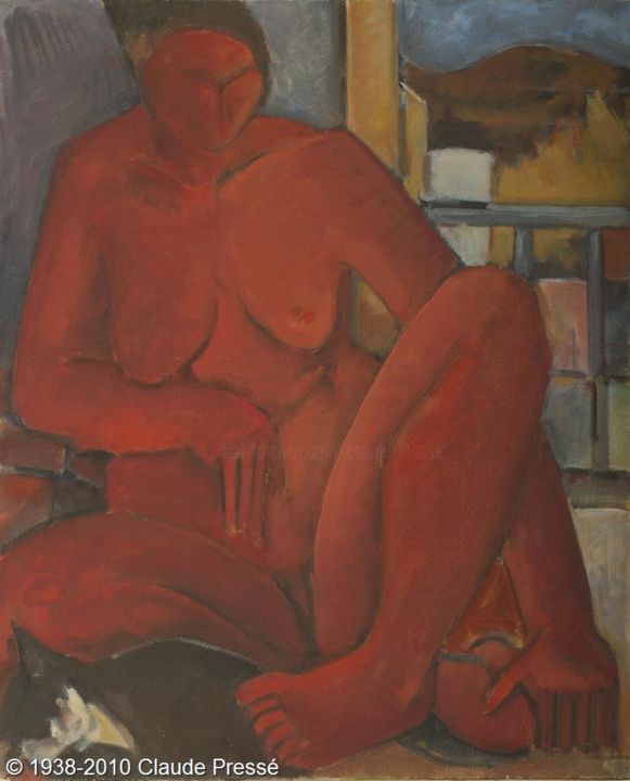 Painting titled "23. Nu rouge avec J…" by Claude Pressé, Original Artwork, Oil