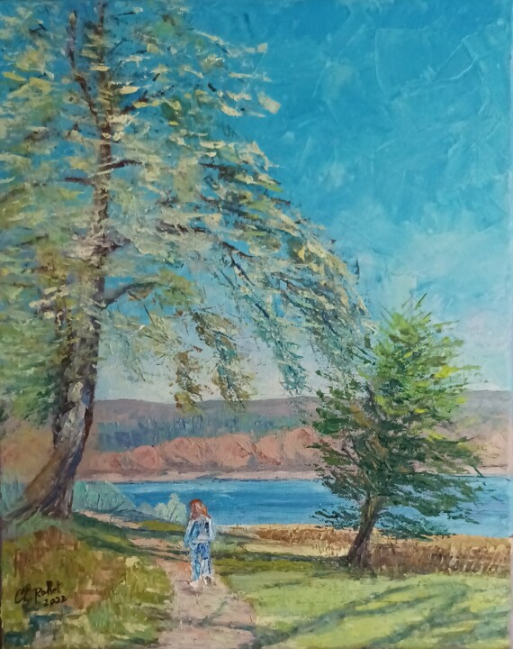 Painting titled "Printemps bassin de…" by Claude Rollet, Original Artwork, Oil Mounted on Wood Stretcher frame