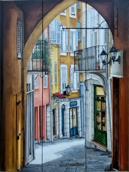 Malerei mit dem Titel "Rue de la Fontette…" von Claude Ruby, Original-Kunstwerk, Öl