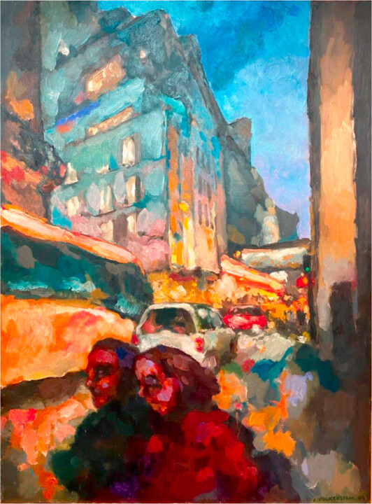 Ζωγραφική με τίτλο ""Rue de Mogador"" από Claude Volkenstein, Αυθεντικά έργα τέχνης, Λάδι Τοποθετήθηκε στο Ξύλινο φορείο σκε…