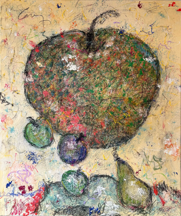 Painting titled "La poire" by Claude-Yvan Conne, Original Artwork, Acrylic Mounted on Wood Stretcher frame