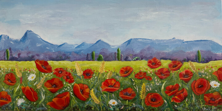 Painting titled "Les coquelicots" by Claude Conte, Original Artwork, Acrylic