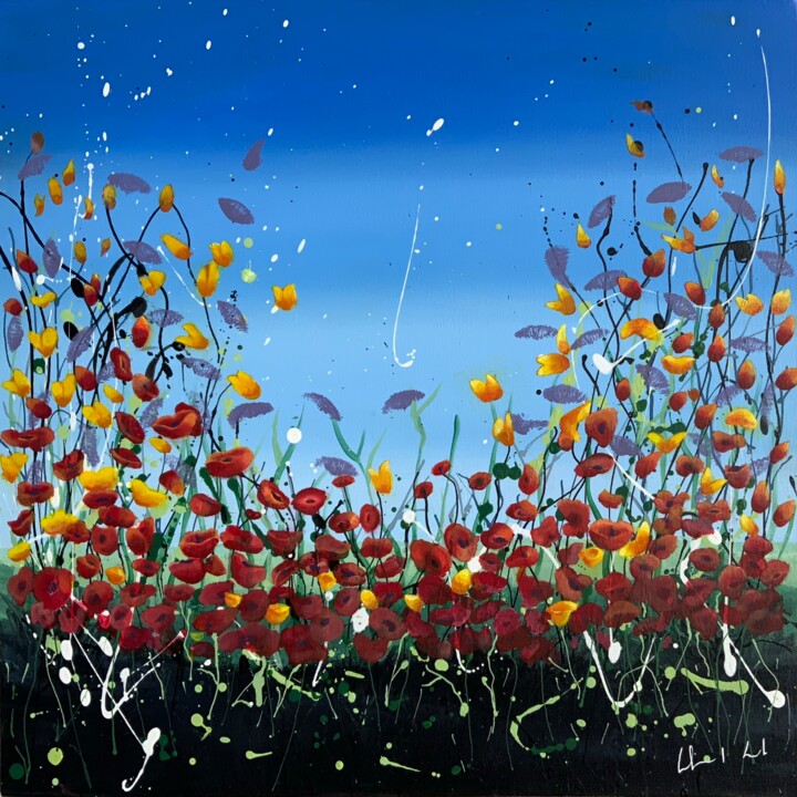 Painting titled "Symphonie de fleurs" by Claude Conte, Original Artwork, Acrylic Mounted on Wood Stretcher frame