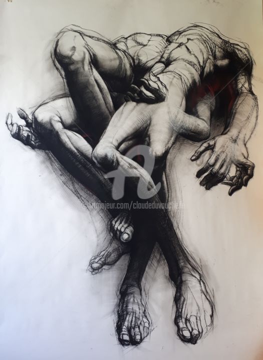 Drawing titled "GRAND DESSIN II - 2…" by Claude Duvauchelle, Original Artwork, Charcoal Mounted on Wood Stretcher frame