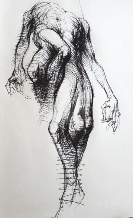 Disegno intitolato "ETUDE X X X X V I" da Claude Duvauchelle, Opera d'arte originale, Biro