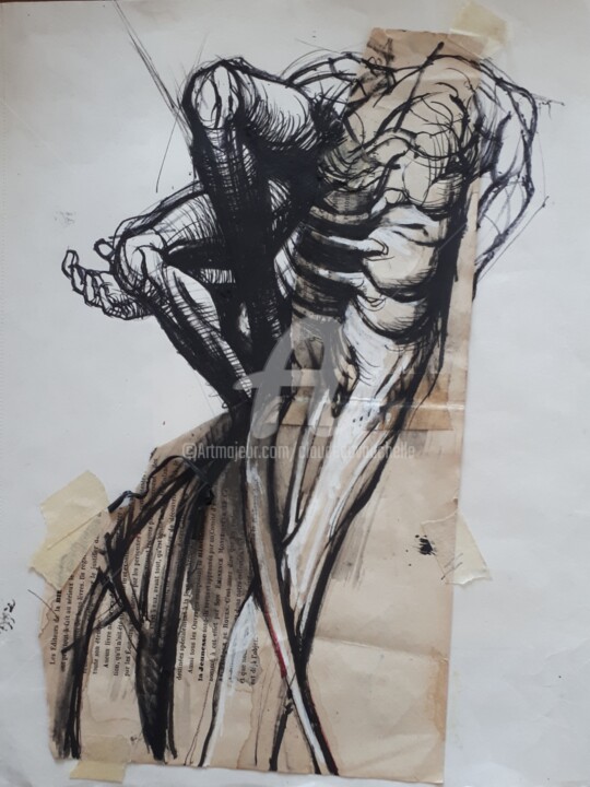 Drawing titled "COMPOSITION" by Claude Duvauchelle, Original Artwork, Marker