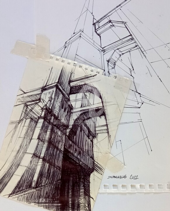 Dessin intitulée "Architecture Imagin…" par Claude Duvauchelle, Œuvre d'art originale, Stylo à bille
