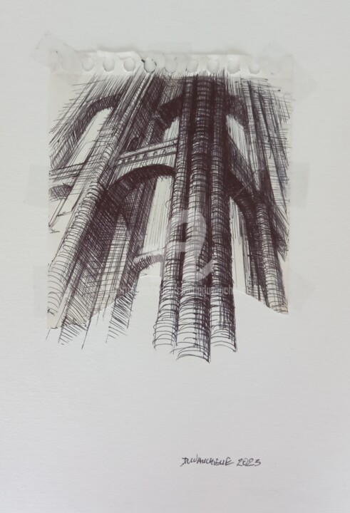 Рисунок под названием "Architecture Imagin…" - Claude Duvauchelle, Подлинное произведение искусства, Шариковая ручка