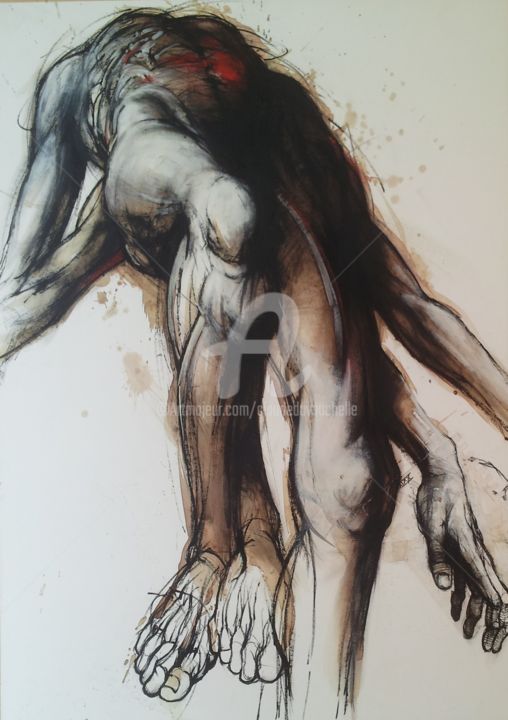 Drawing titled "FIGURATION CHRISTIQ…" by Claude Duvauchelle, Original Artwork, Other Mounted on Wood Panel