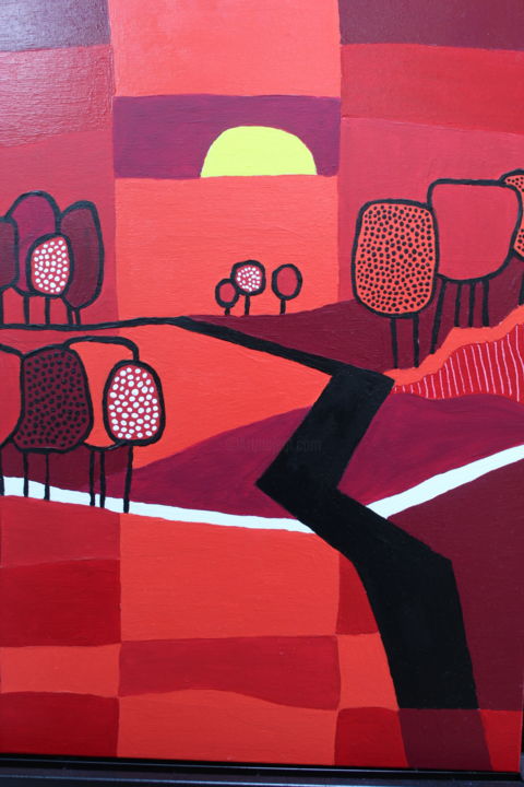 Peinture intitulée "La campagne rouge e…" par Claude Friant, Œuvre d'art originale, Acrylique