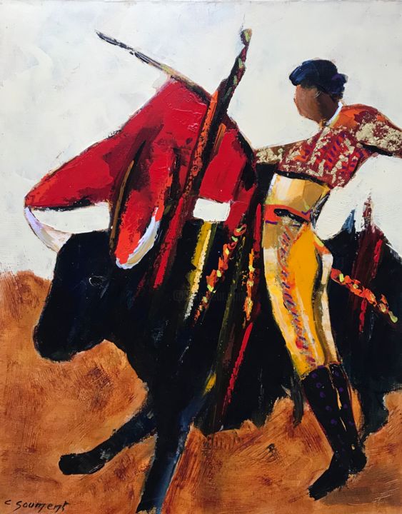 Painting titled "Torero à la feuille…" by Claude Goument, Original Artwork, Acrylic