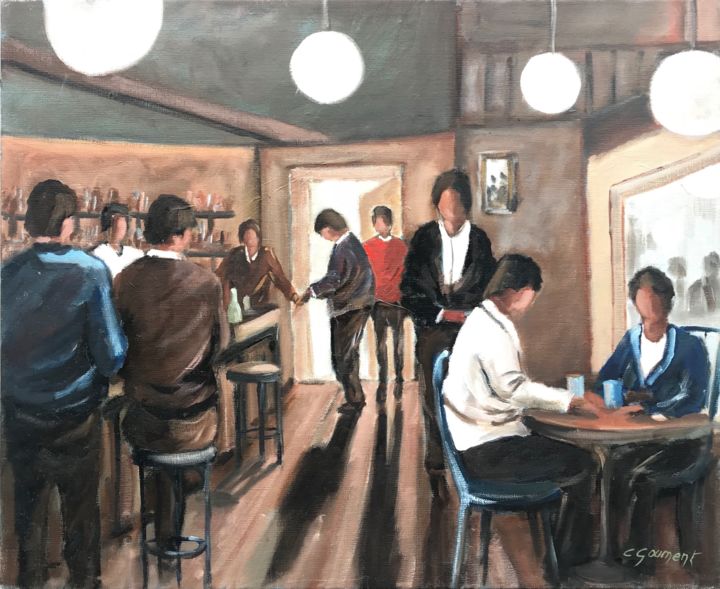 Peinture intitulée "Un bar à Brooklyn" par Claude Goument, Œuvre d'art originale, Huile