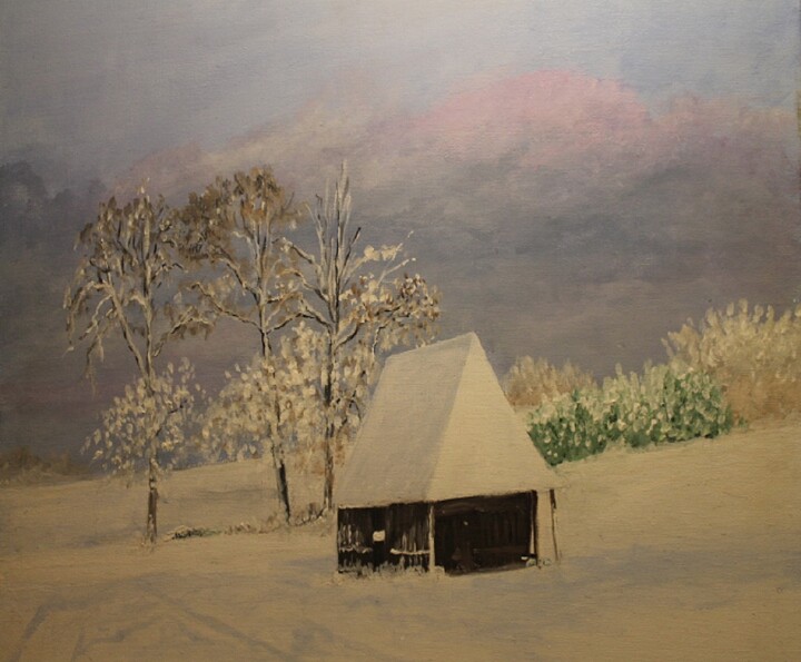 Painting titled "paysage de neige(ro…" by Claude Lacointe, Original Artwork, Acrylic