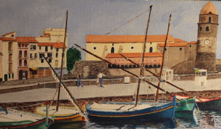 Painting titled "collioure(le port)" by Claude Lacointe, Original Artwork, Acrylic