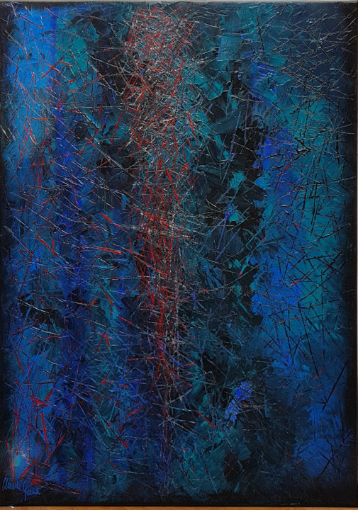 Painting titled "Bleu magnétique" by Claude Grand, Original Artwork, Acrylic