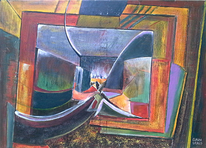 Painting titled "le village endormi" by Claude Grand, Original Artwork, Acrylic