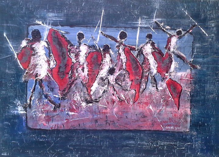 Painting titled "les-guerriers" by Claude Grand, Original Artwork, Acrylic