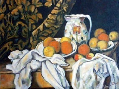 Nature morte avec rideau et pichet fleuri d’après Cézanne (Claude Mura)