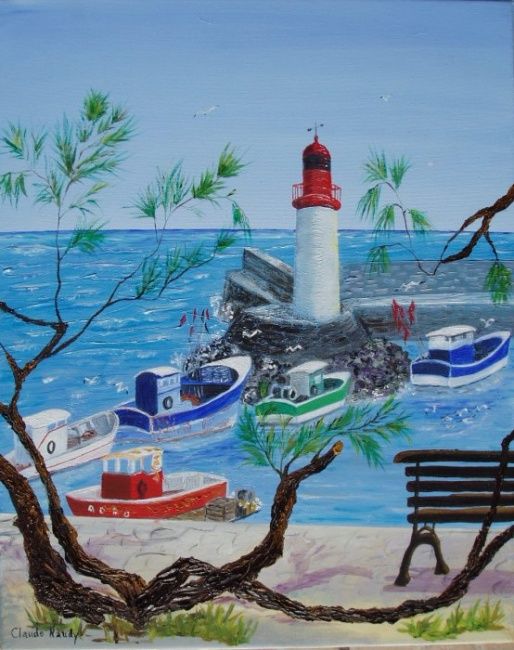 Painting titled "Port de pêche ile d…" by Claude Naudy, Original Artwork