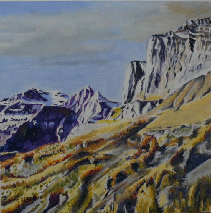 Pintura intitulada "Alpes valaisannes" por Claude Yersin, Obras de arte originais, Óleo