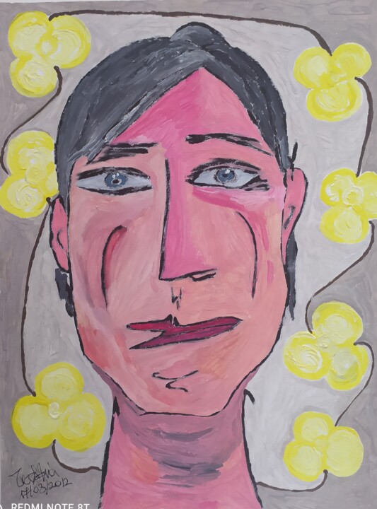 Peinture intitulée "Homme en gris" par Claudia Moro, Œuvre d'art originale, Gouache