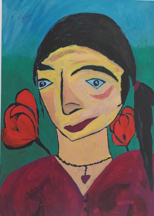 Malerei mit dem Titel "Femme sicule" von Claudia Moro, Original-Kunstwerk, Gouache