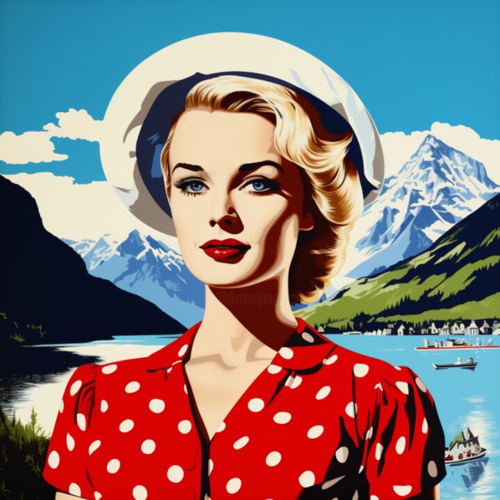 Painting titled "SWISS WOMAN IN THE…" by Claudia Sauter (Poptonicart), Original Artwork, Digital Painting