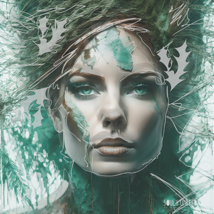 Arte digitale intitolato "SILVER FOREST WOMAN…" da Claudia Sauter (Poptonicart), Opera d'arte originale, Collage digitale