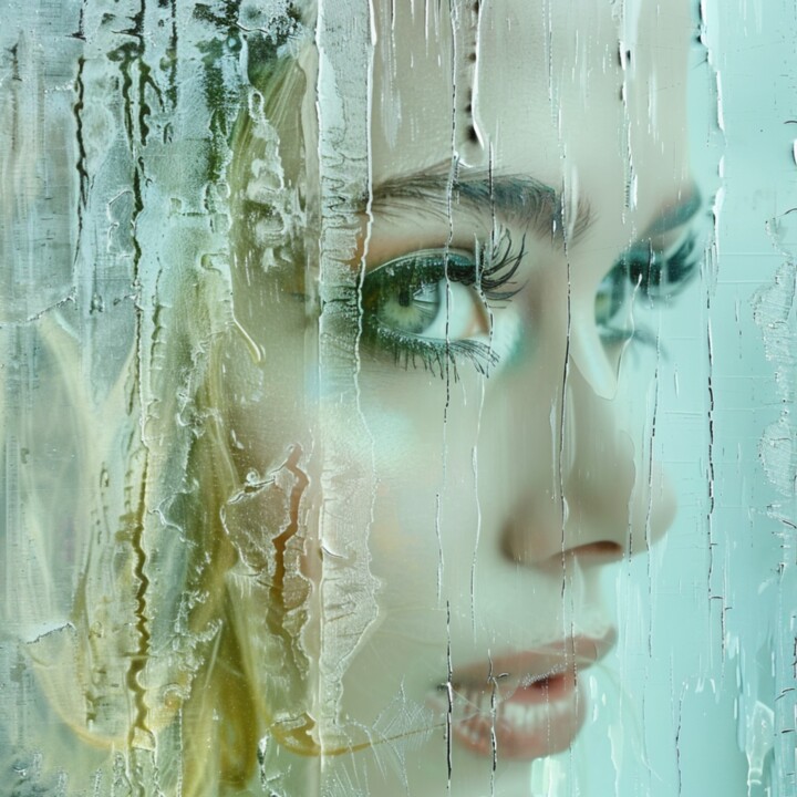 Malerei mit dem Titel "ICE FACE GREEN" von Claudia Sauter (Poptonicart), Original-Kunstwerk, Digitale Collage