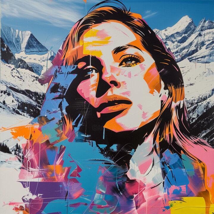 Malerei mit dem Titel "MOUNTAIN GIRL" von Claudia Sauter (Poptonicart), Original-Kunstwerk, Digitale Collage