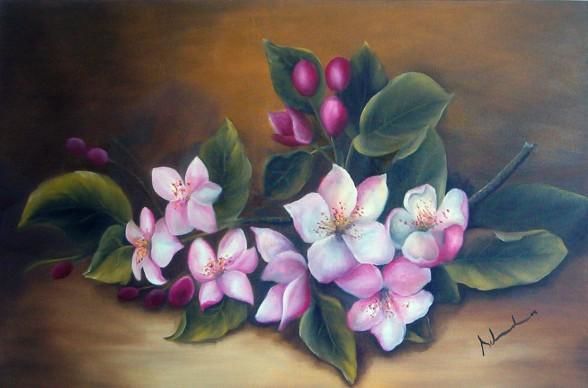 Painting titled "FLOR DE PESSEGO" by Claudia Scheneider, Original Artwork