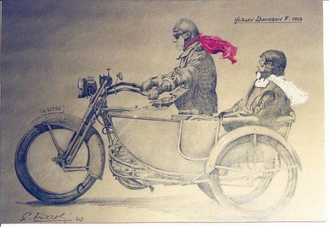 Tekening getiteld "Harley Davidson" door Claudia Rizzoli, Origineel Kunstwerk