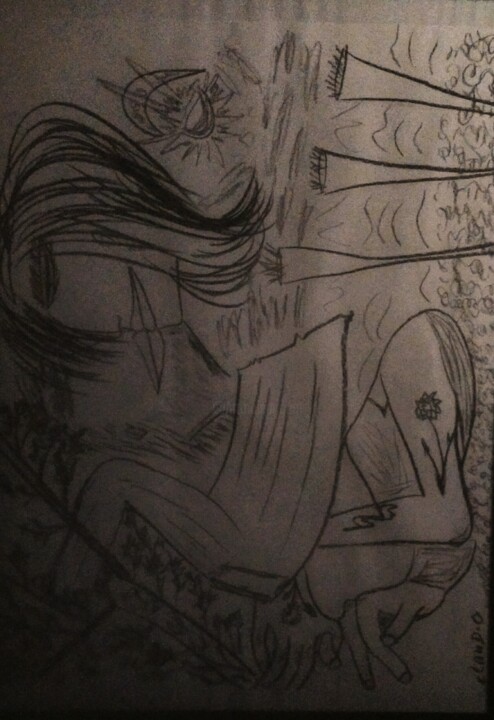 Drawing titled "Nirvana" by Claudie Savelli (CLAUDIE-SAVELLI-CLAUDIO), Original Artwork, Charcoal Mounted on Cardboard