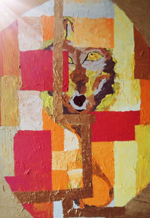 Peinture intitulée "Sirène loup" par Claudie Savelli (CLAUDIE-SAVELLI-CLAUDIO), Œuvre d'art originale, Acrylique Monté sur C…