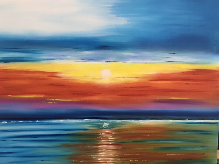 Peinture intitulée "horizon rouge" par Claudie Thedevuide, Œuvre d'art originale, Huile Monté sur Châssis en bois