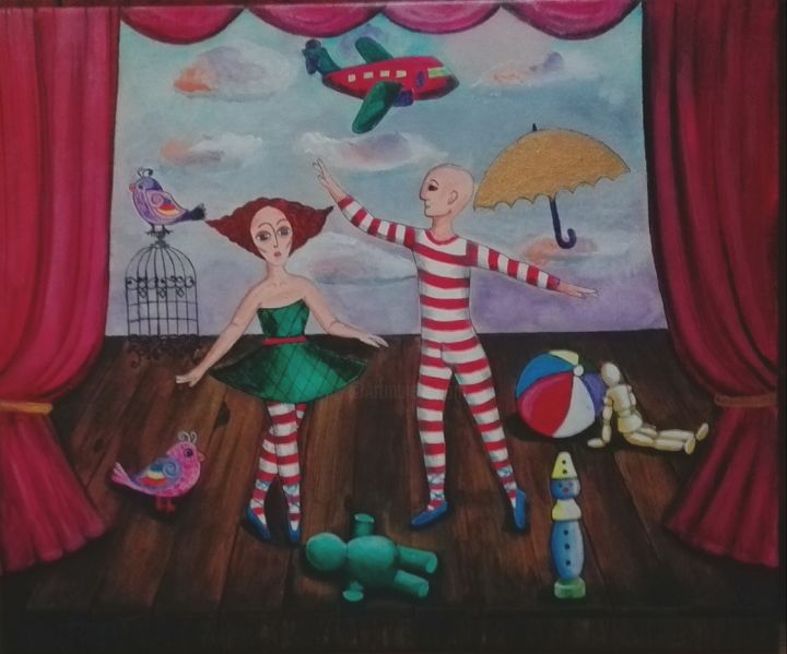 Malerei mit dem Titel "Salón de Juegos" von Claudine Brantes, Original-Kunstwerk, Acryl