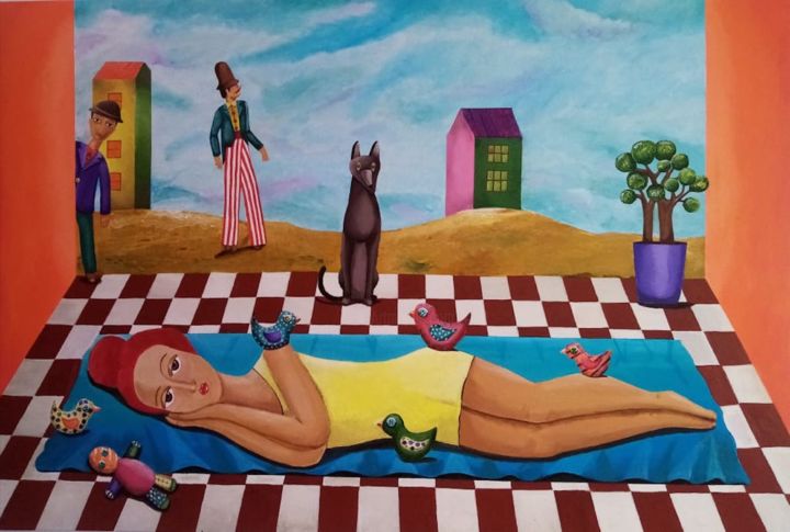 Painting titled "Afternoon Blue" by Claudine Brantes, Original Art, Acrylic