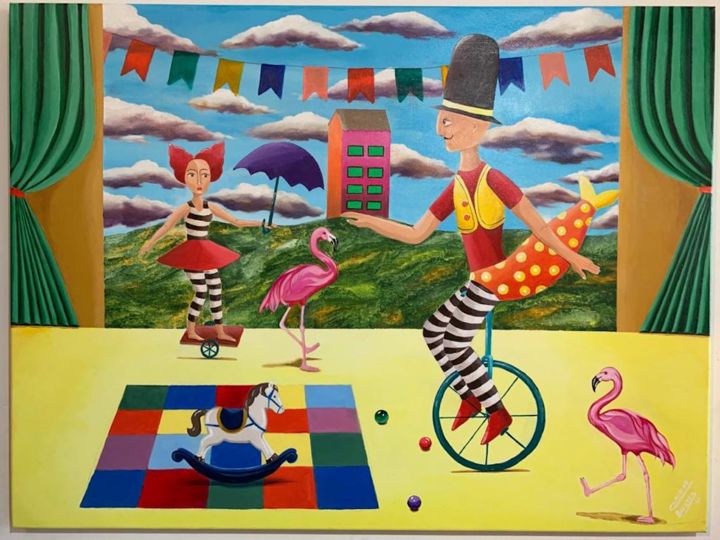 Painting titled "Equilibrio" by Claudine Brantes, Original Art, Oil